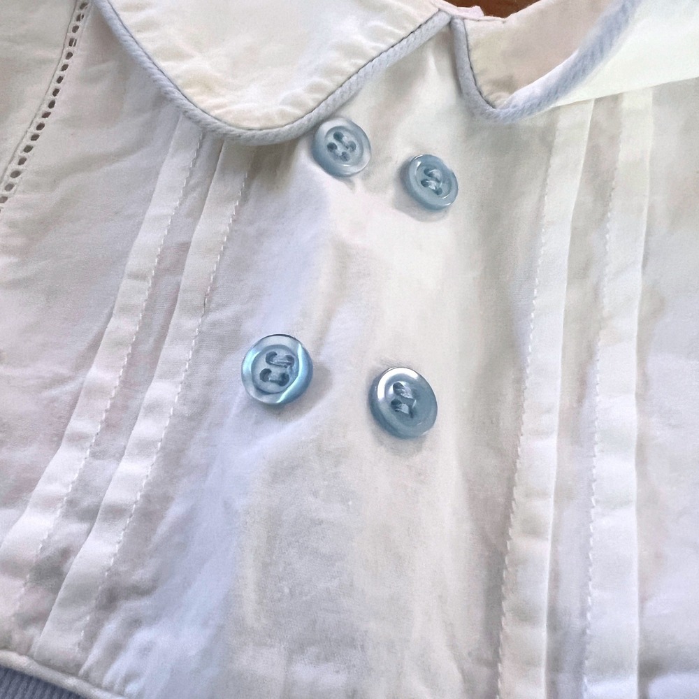 Luli Bubble Romper 18M Baby Boy Pintuck Pinstripe Blue White Vintage Classic - Picture 2 of 9